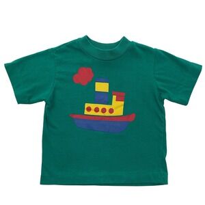 90s Cuddle Towne Boat Graphic Tee Cotton Blend Short Sleeve Kids Size 24M
